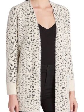 Evolution by Cyrus Cream Leopard Open-Front Cardigan Sweater
